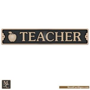 Teacher bronze sign w/apple 8.25inch