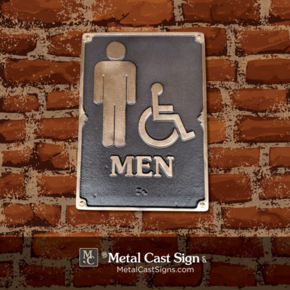MEN restroom - ADA - cast bronze on brick wall