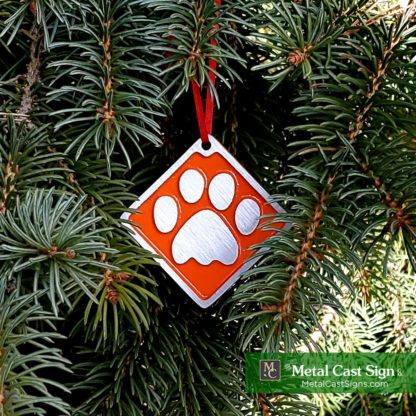 Cat paw print ornament - clemson orange - cast aluminum