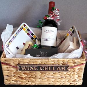 Wine Cellar bronze sign on gift basket
