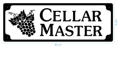 CELLAR MASTER sign or plaque w/grapes - 8.5 inch wide - dimensions