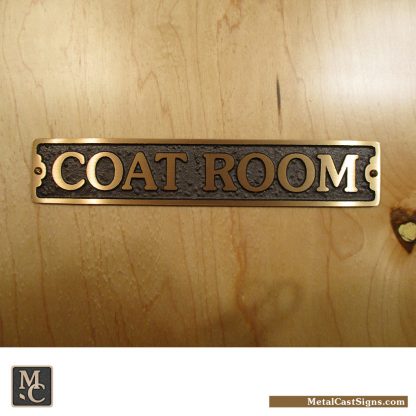 COAT ROOM - cast bronze door sign 8.75in wide