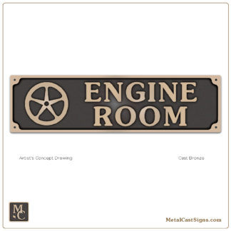 Engine Room sign w/flywheel - cast bronze 12 in wide