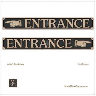 ENTRANCE sign - large with left or right pointing hand - cast bronze - Made in USA