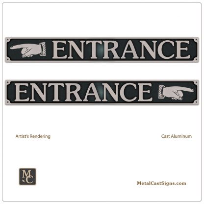ENTRANCE sign - large with left or right pointing hand - cast aluminum