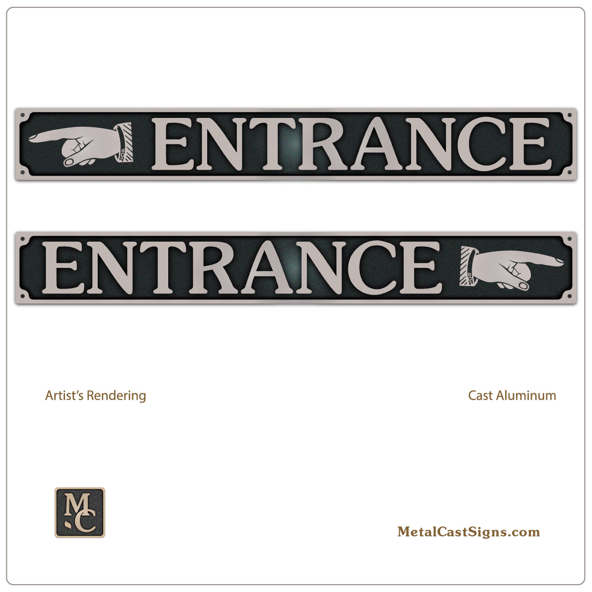 ENTRANCE Sign w/Pointing Hand - Large 21.5