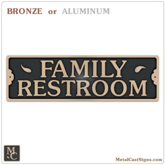 Family Restroom sign in your choice of cast bronze or aluminum 7.5 inches wide.