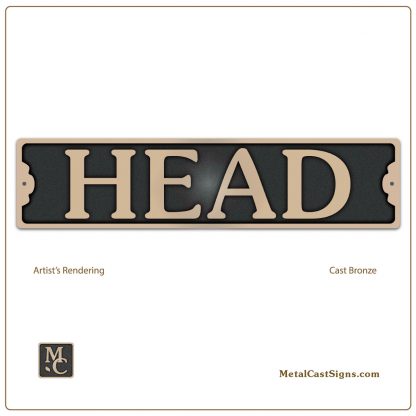 HEAD restroom door sign - Cast bronze