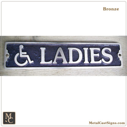 Ladies cast bronze restroom / bathroom sign w/handicap symbol