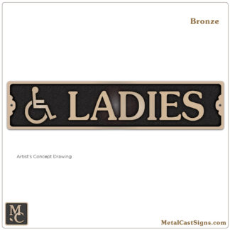 LADIES handicapped restroom sign - cast bronze - 9"