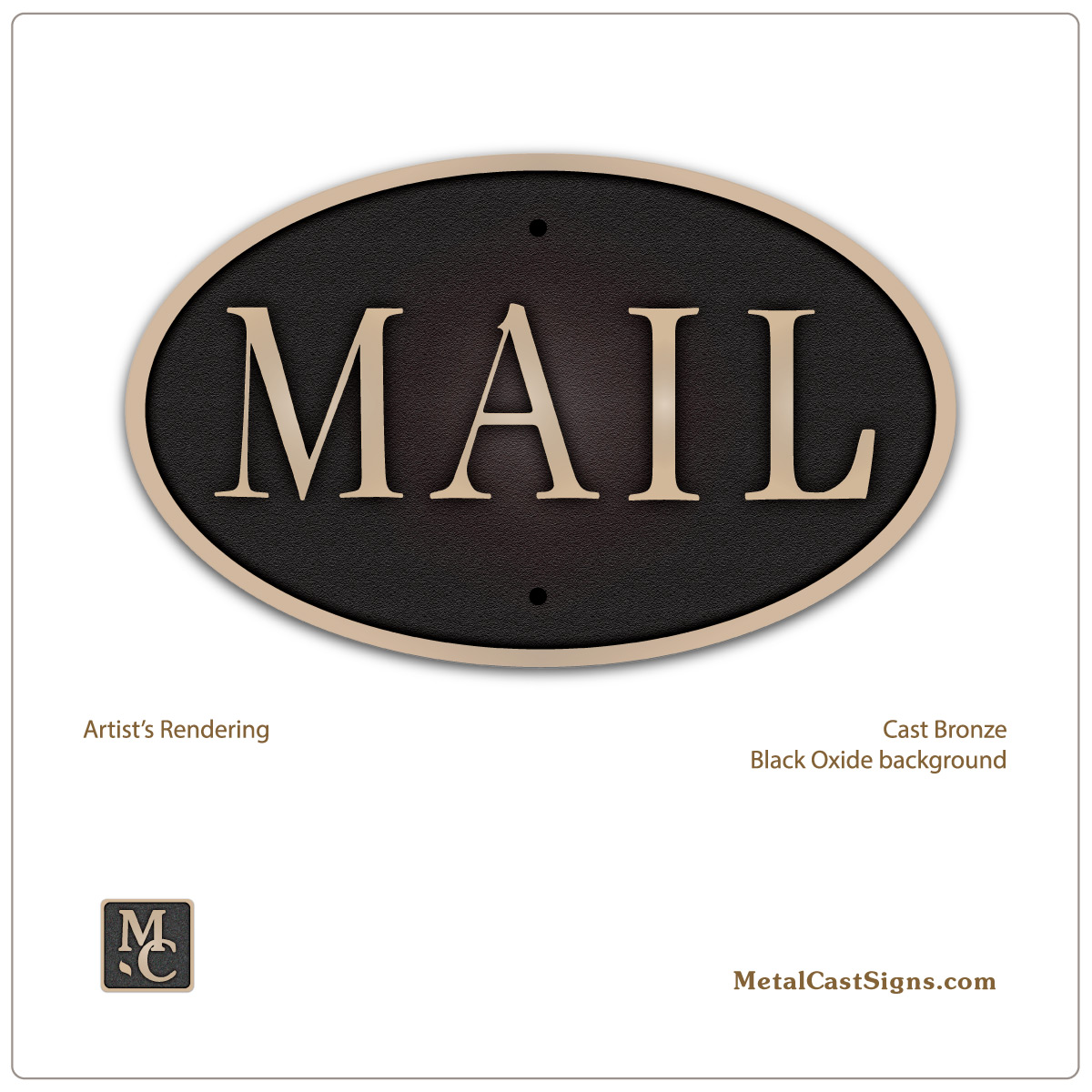 MAIL – 5.25″ Oval Bronze Sign – Metal Cast Sign Co.