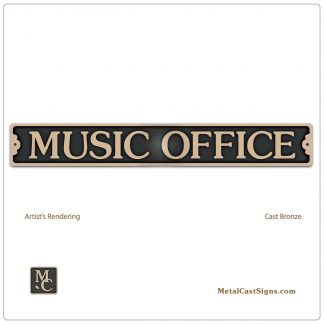 MUSIC OFFICE sign - cast bronze - 12.5 inches wide