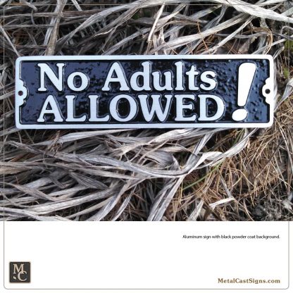 No Adults Allowed sign - cast aluminum