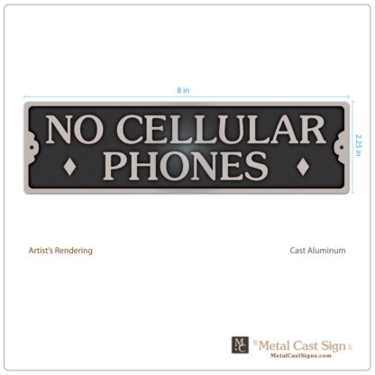 No Cellular Phones sign - cast aluminum 8inch