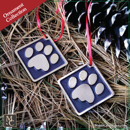 Cat paw print Christmas / Holiday Ornament - cast bronze