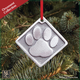 ornament dog paw print - cast aluminum - pewter look