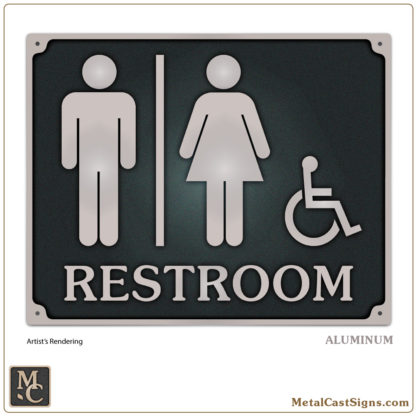 Restroom - mens, women, handicapped symbol aluminum 10in sign