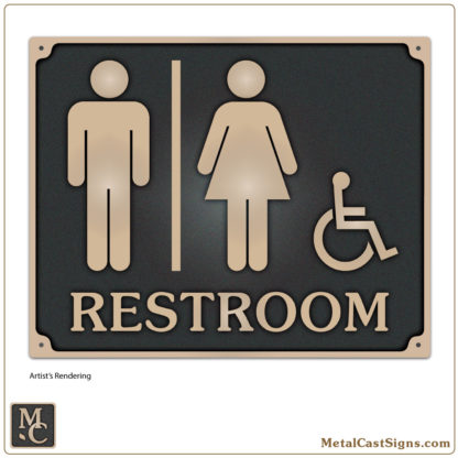 Restroom - mens, women, handicapped symbol bronze 10in sign