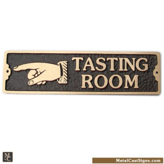 Tasting Room winery or brewery sign w/left point hand - cast bronze