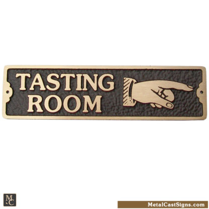 Tasting Room winery or brewery sign w/right point hand - cast bronze