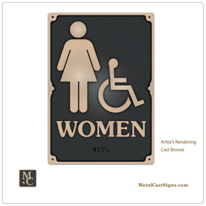 Women ADA Braille restroom sign cast bronze